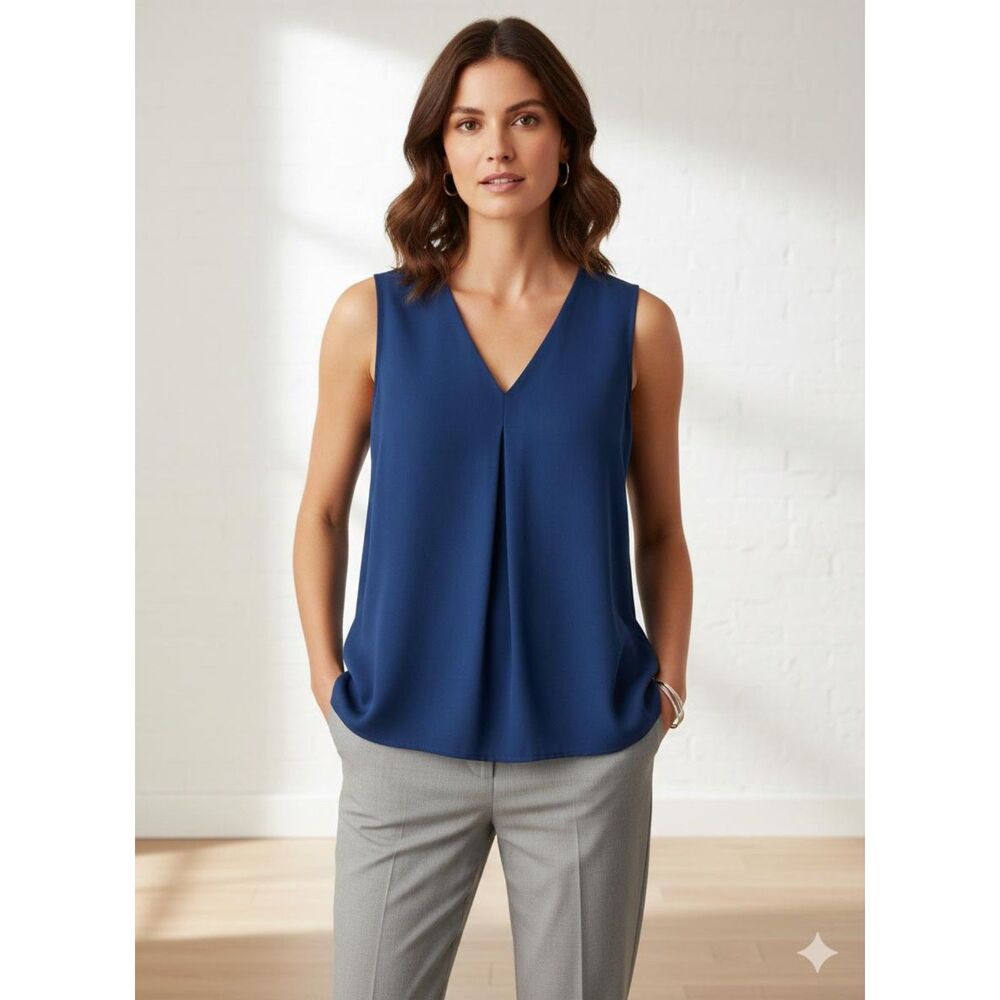 Lumiere Sleeveless V-Neck Pleated Front Shell Tank Top Small Office Layering